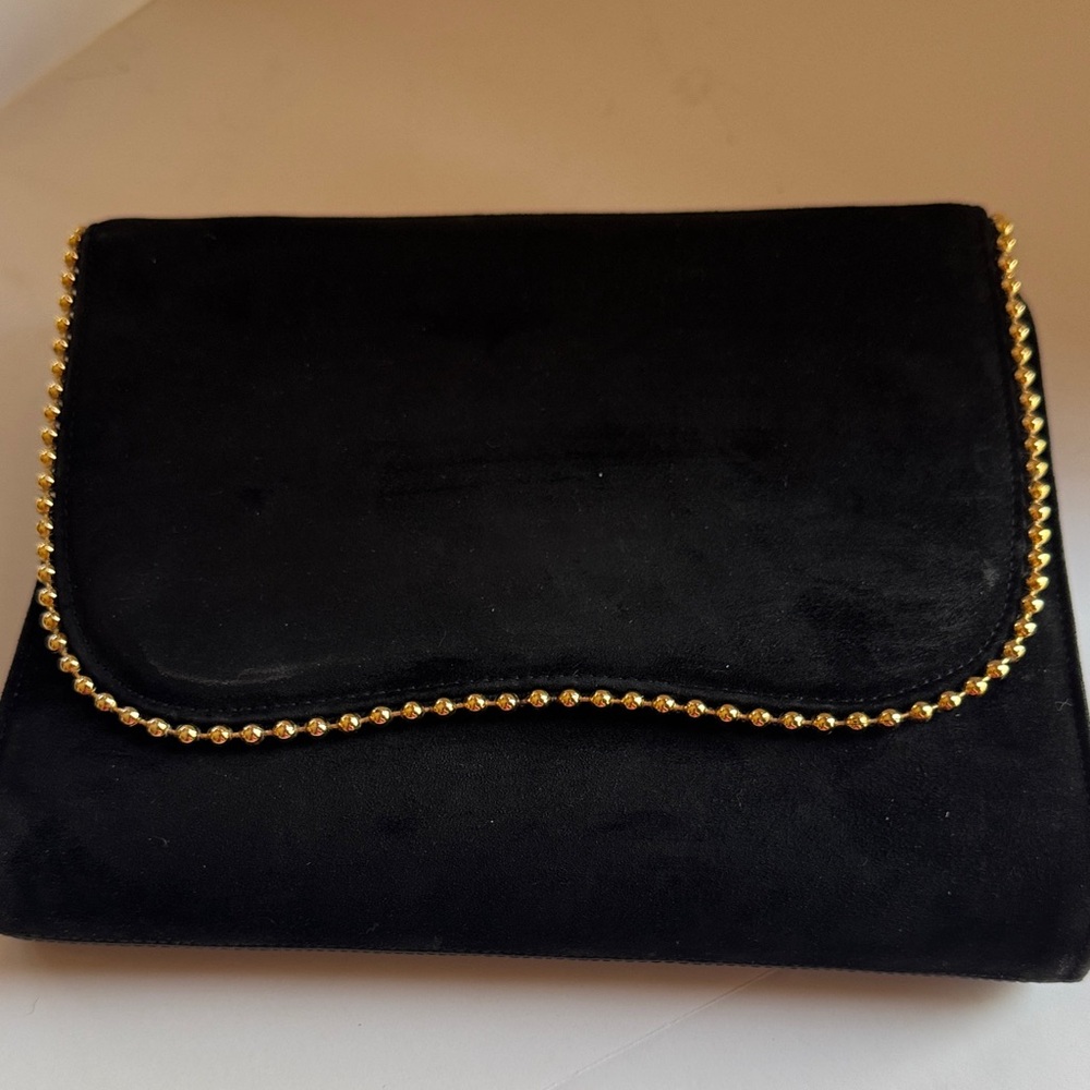 Stuart Weitzman Black Shoulder Bag with Gold Trim
